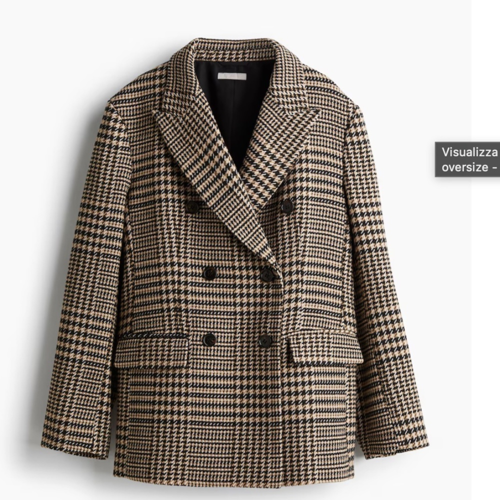 H&M Double-Breasted Houndstooth Blazer in Black and Tan